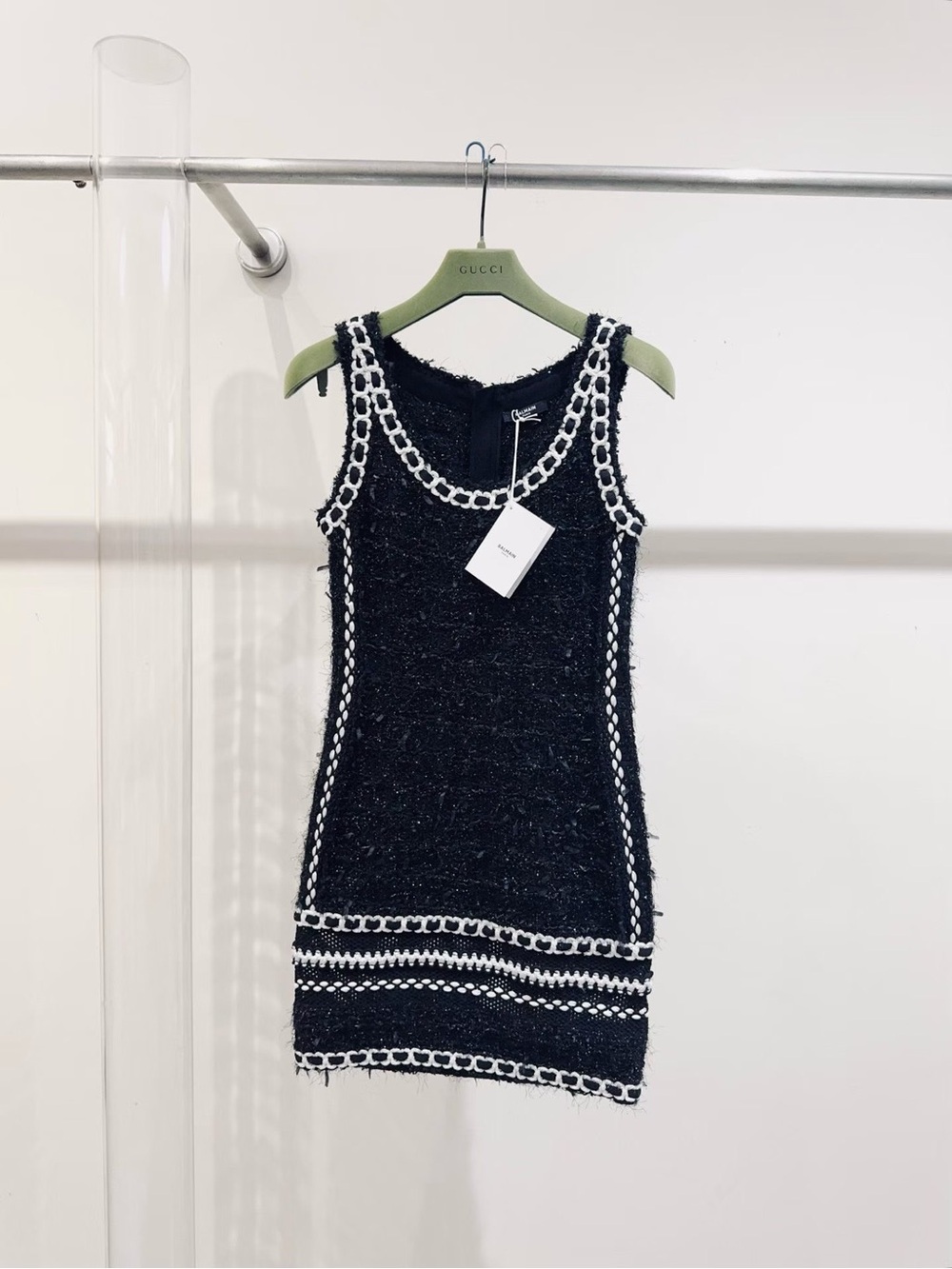 🚩steal Balmain Black Tweed Mini Dress with White Trim